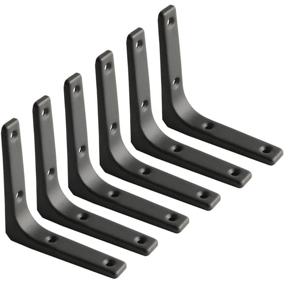 Black Shelf Bracket, 4 x 4 Inch Heavy Duty Iron Bracket Hanging Angle Brackets Shelf Support, 6 PCS