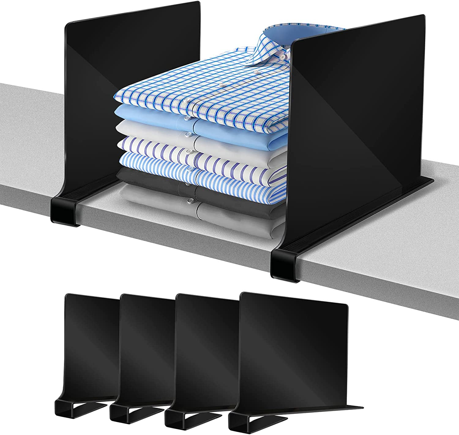 Black Shelf Dividers for Closet 4 Count Closet Vertical Organizer for