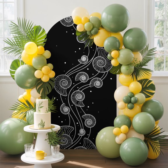 Black Shell Fluid Waves Arch Backdrop Cover, 4FT, Dreamy Artistic Minimalist Cosmic Dots Conch Spandex Arch Covers Double-Sided Backdrop for Wedding Birthday Party Photo Background Decoration
