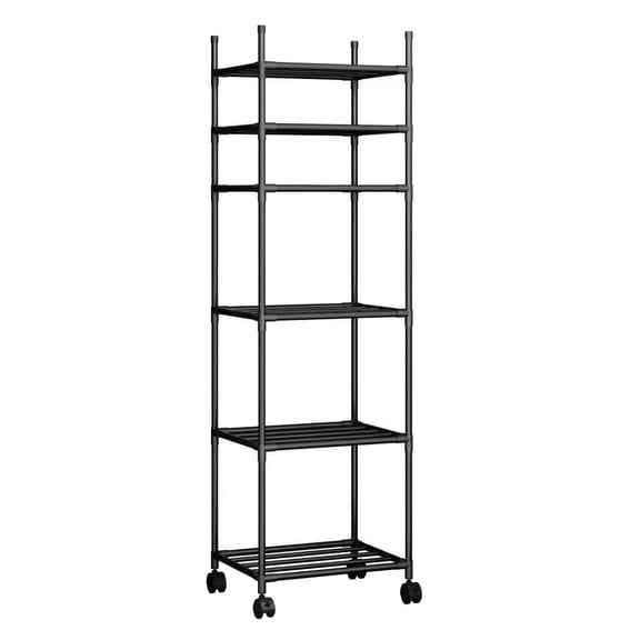 Black Shelving Unit, 42x 32 x 165 cm, 6 Tier Tall Narrow Shelving Unit with Wheels and Anti-Slip Feet, Adjustable Shelving (Black)