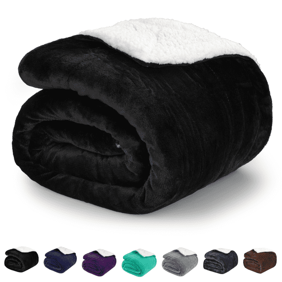 Sortora Sherpa Throw Blanket, Black Ultra Soft Fluffy Plush & Thick Sherpa Blanket for Bed Couch Office, Washable Reversible Lightweight Blanket for Cold Winter, 50"x60"