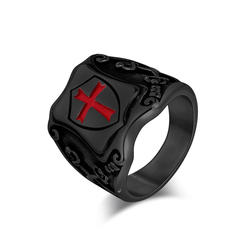 Black Shield Cross Ring For Men – Stainless Steel Gothic Templar Band 