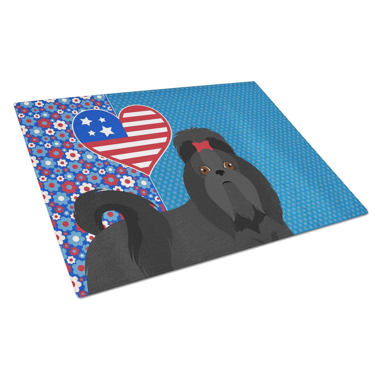 Black Shih Tzu Glass Cutting Board Large 12 in x 15 in