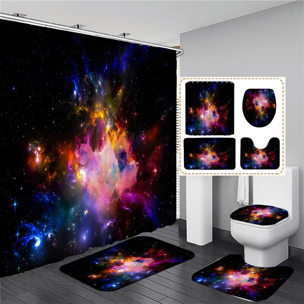 Black Shining Starry Sky 3D Printing Waterproof Shower Curtain Bath ...