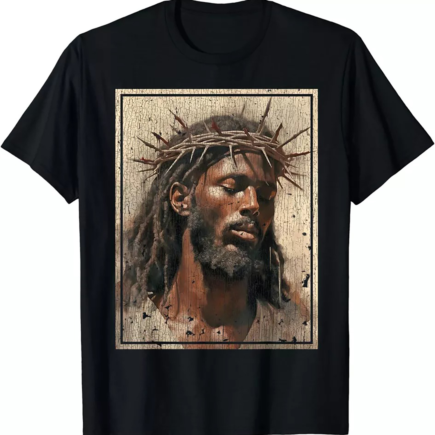 Black Shirt Jesus Face Of Jesus Cross With Crown Of Thorns Tee ...