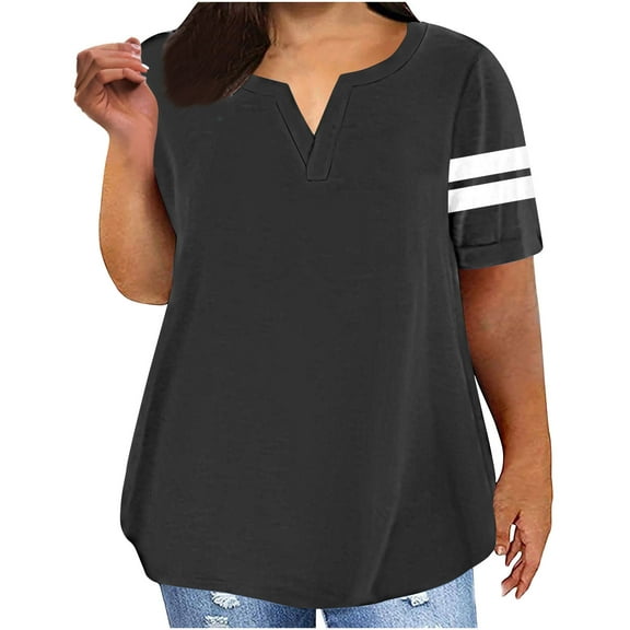 Black Shirt Womens Short Sleeve Shirt Women, Plus Size Tops for Women, L, XL, 2X,3X,4X,5X, Caual, Loose Fit, Womens Summer T Shirts Trendy 2025, Short Sleeve