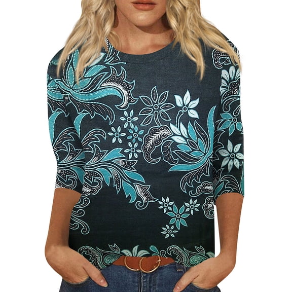 Black Shirt Womens Spring 3/4 Sleeve Vintage T Shirts Ladies Work Plus Size Thin