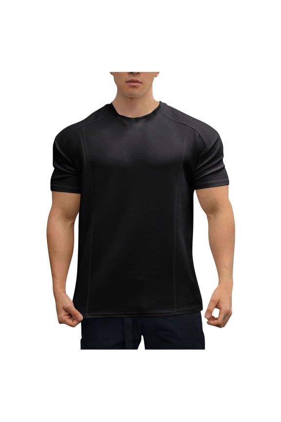 Black Shirt for Men Mens Small Shirts Men's Casual Fashion Shirts Summer Solid Color Short Sleeve Crewneck Tops Ventilate Comfy Quick-Dry Fitness Tee