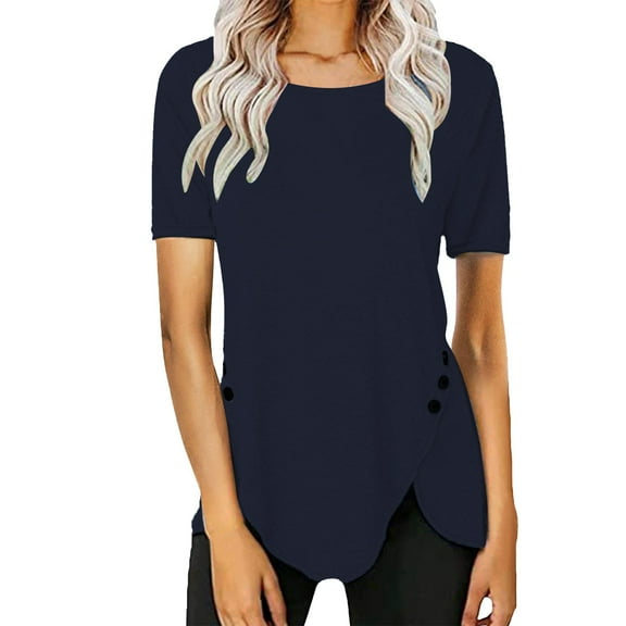 Black Shirts for Women Under 20$, Dark Blue T-Shirts Womens Mini Baberdicy Women's Spring Round Neck Irregular Curved Splicing with Loose Casual Short Sleeve T Shirt