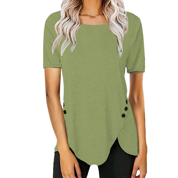 Black Shirts for Women Under 20$, Green T-Shirts Womens Mini Baberdicy Women's Spring Round Neck Irregular Curved Splicing with Loose Casual Short Sleeve T Shirt