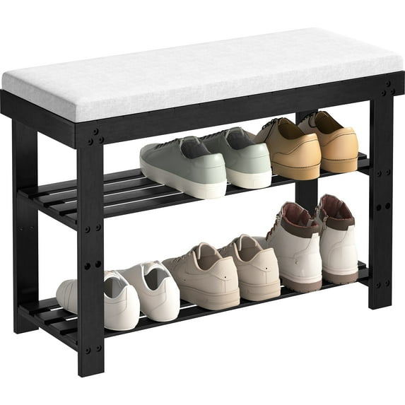 Black Shoe Rack Bench With Cushion For Entryway, & Living Room 3 Hallway Room,