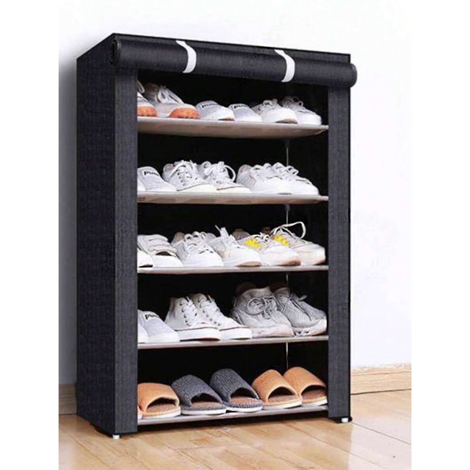 Black Shoe Rack Dustproof Shoe Rack with Lid Multi-Layer Steel Pipe ...