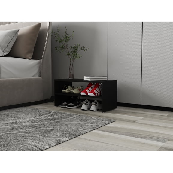 Black Shoe Rack With 2 Shelves For Bedroom - & Space Optimizing Saving
