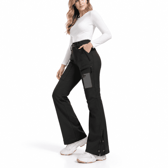 Black Short 29" 6 Women's Snow Ski Pants Water Resistant Fleece Lined Flare Fit