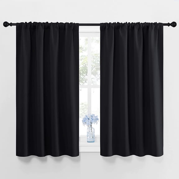 Black Out Short Curtain Panels for Kitchen - Energy Smart Decoration Thermal Insulating Blackout Drapes/Draperies for Bathroom Small Window (2 Panels,42 in x 45 in (W x L))