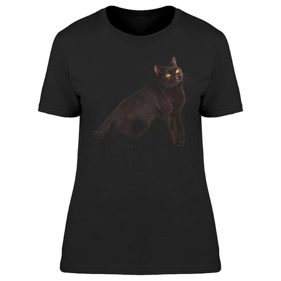 Black Short Hair Cat Looks Up T-Shirt Women -Image by Shutterstock, Female XX-Large