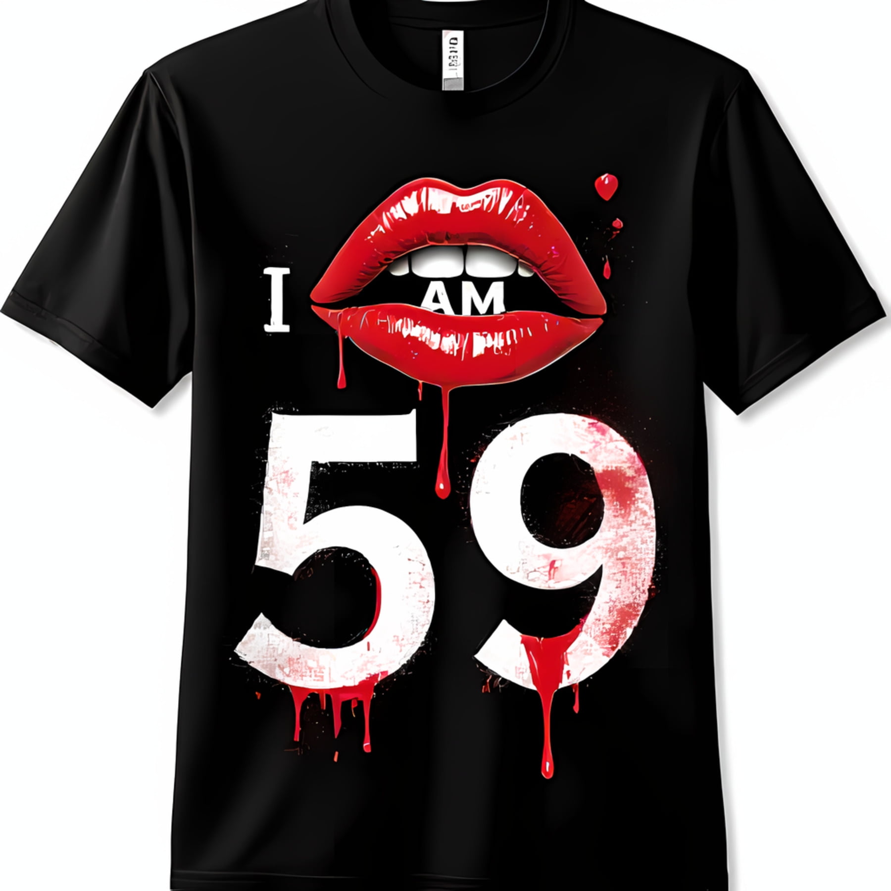 Black Short Sleeve TShirt with Dripping 'I AM' Graphic & 59 Design