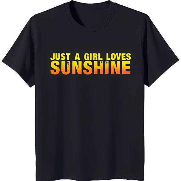 Black Short Sleeve T-Shirt with Yellow Just a Girl Loves Sunshine Graphic
