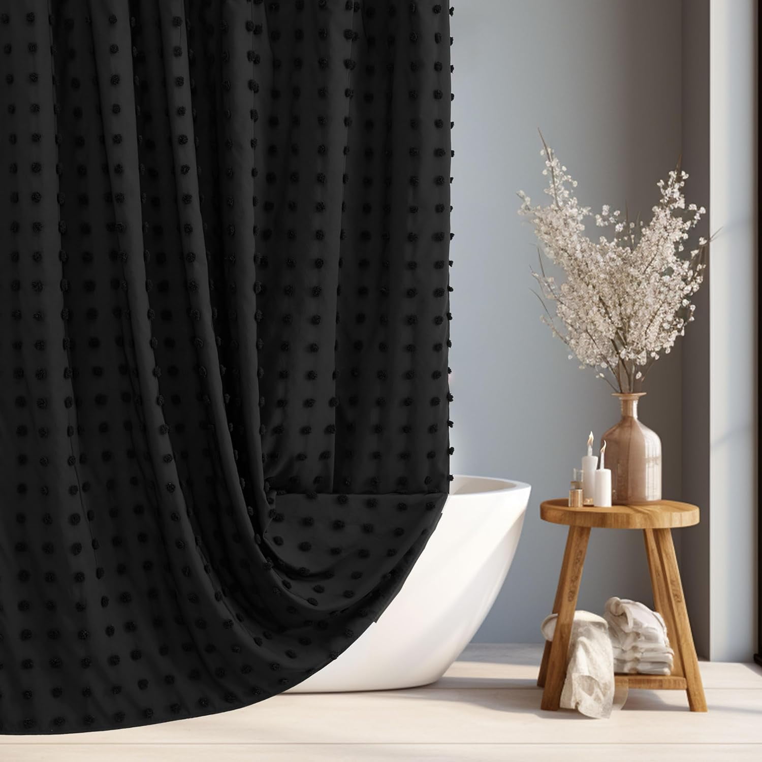 Black Shower Curtain 72 x 72 Inchs,Boho Farmhouse Woven Fabric Cute