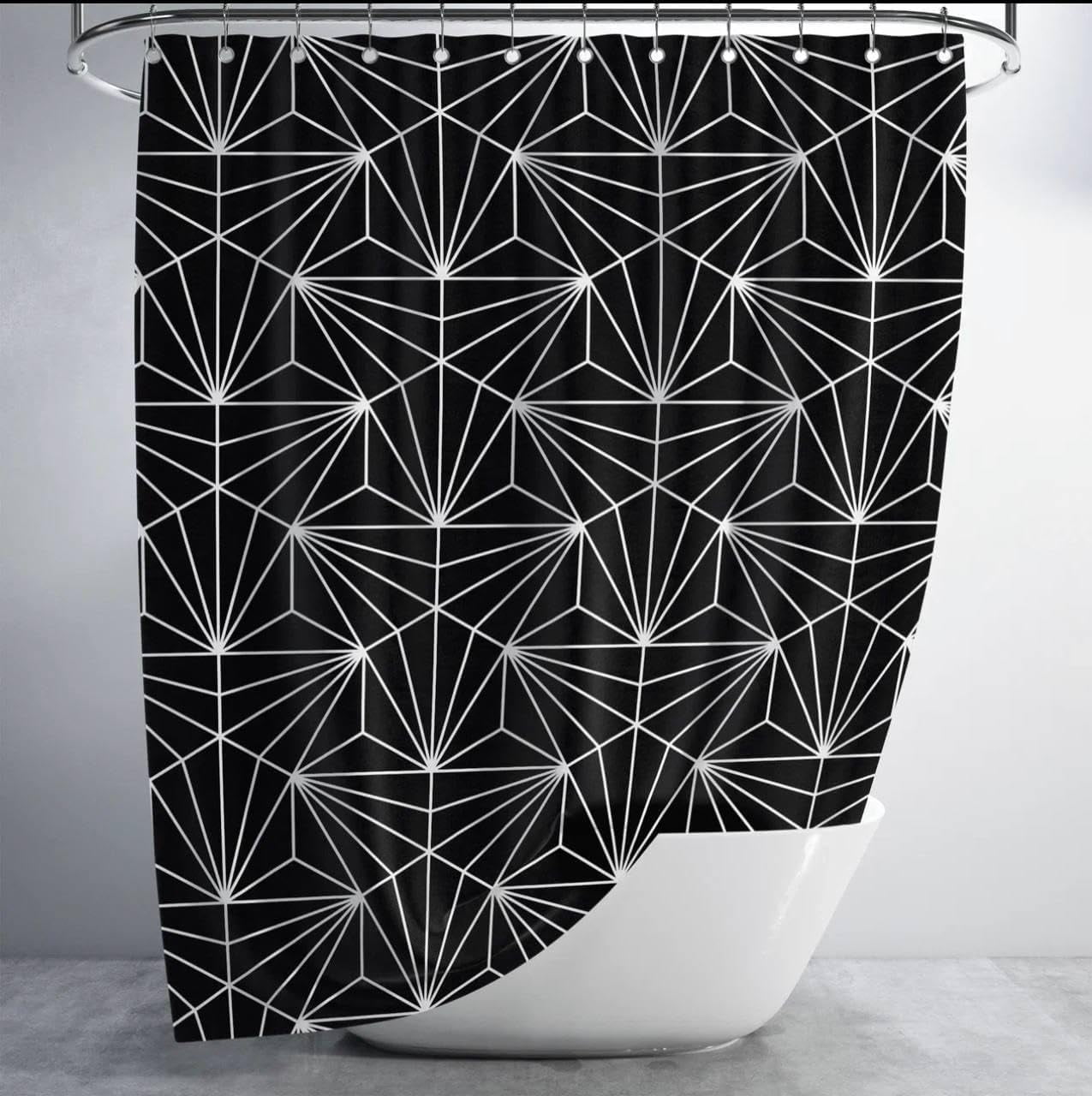 Black Shower Curtain for Bathroom Boho, Aesthetic Shower Curtain Cute
