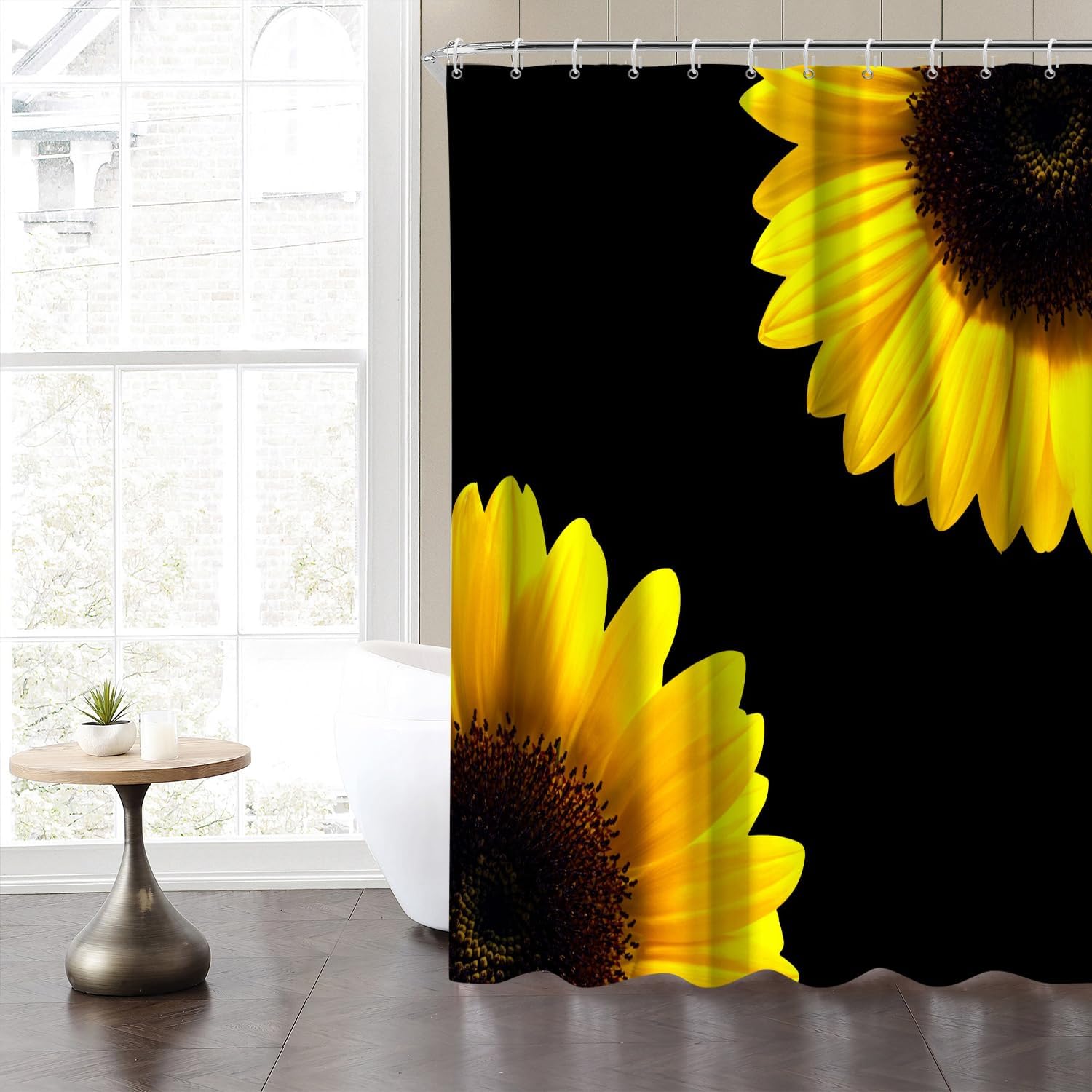 Black Shower Curtain For Bathroom Yellow Sunflowers Rv Stall Farmhouse 