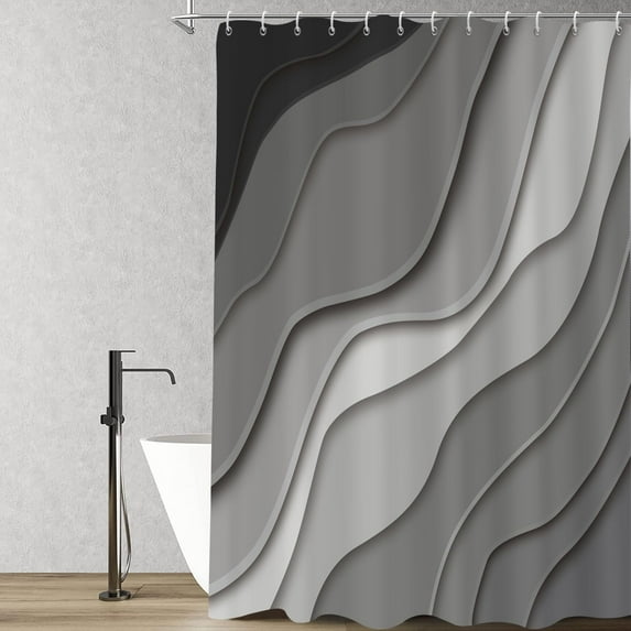 Black Shower Curtain, Black Grey Ombre Aqua Beach Waves Abstract Ocean Modern Bathroom Curtain Home Decor Waterproof Fabric Machine Washable with 12 PCS plastic hooks,72" Wx72 L