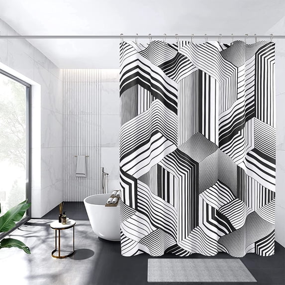 Black Shower Curtain, Black and White Modern Shower Curtain for Bathroom Textured Fabric Bath Shower Curtain Set Waterproof Shower Curtain Liner Modern Shower Curtain for Hotel,72" x 72"