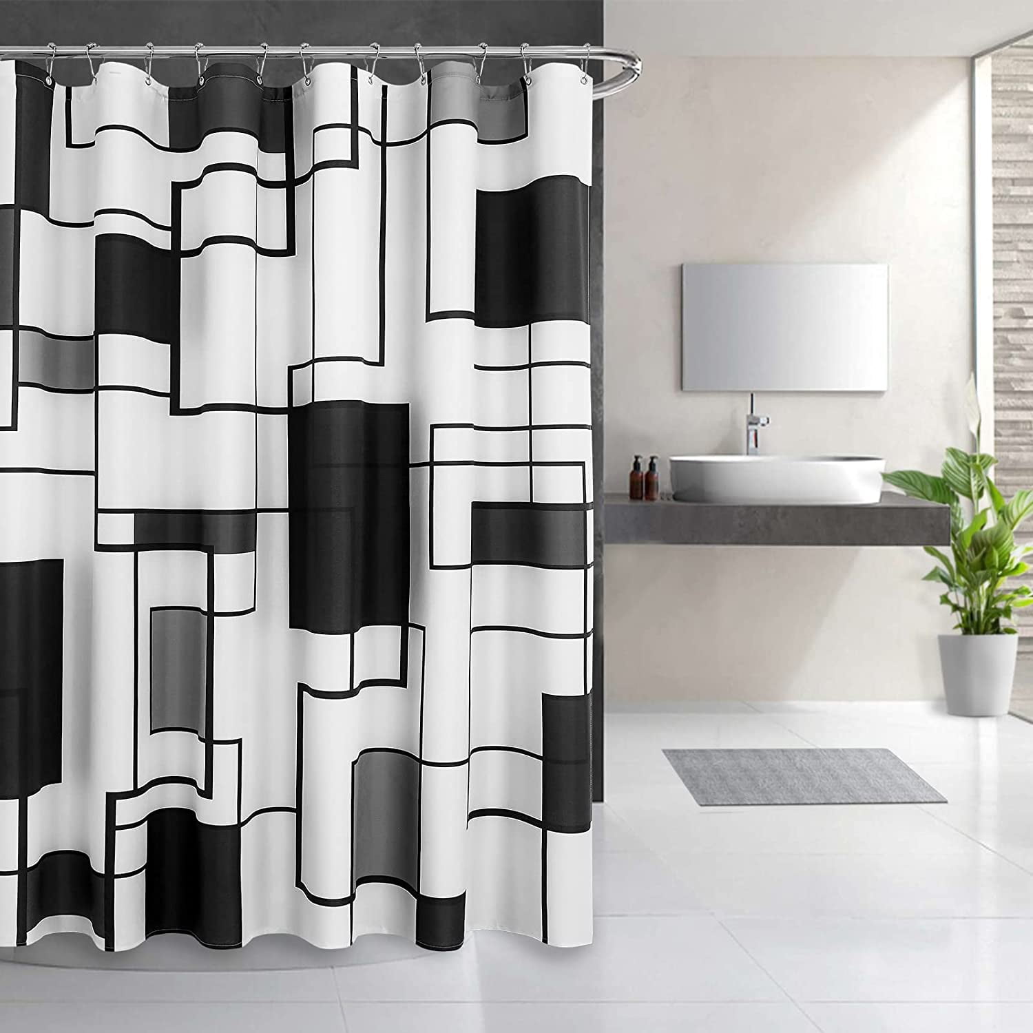 Black Shower Curtain Fabric Shower Curtain Set with 12 Hook Bath Curtain 72 x 72 inches