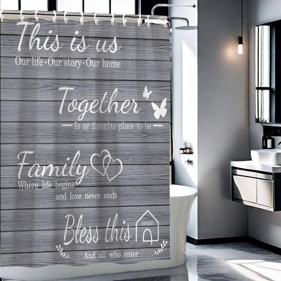 Black Shower Curtain,Family Shower Curtains for Bathroom,Wood Grain Shower Curtains This IS US/TOGETHER/FAMILY/BLESS This HOME/Bathroom Bath Curtain Decor Waterproof Shower Curtains with 12Hook