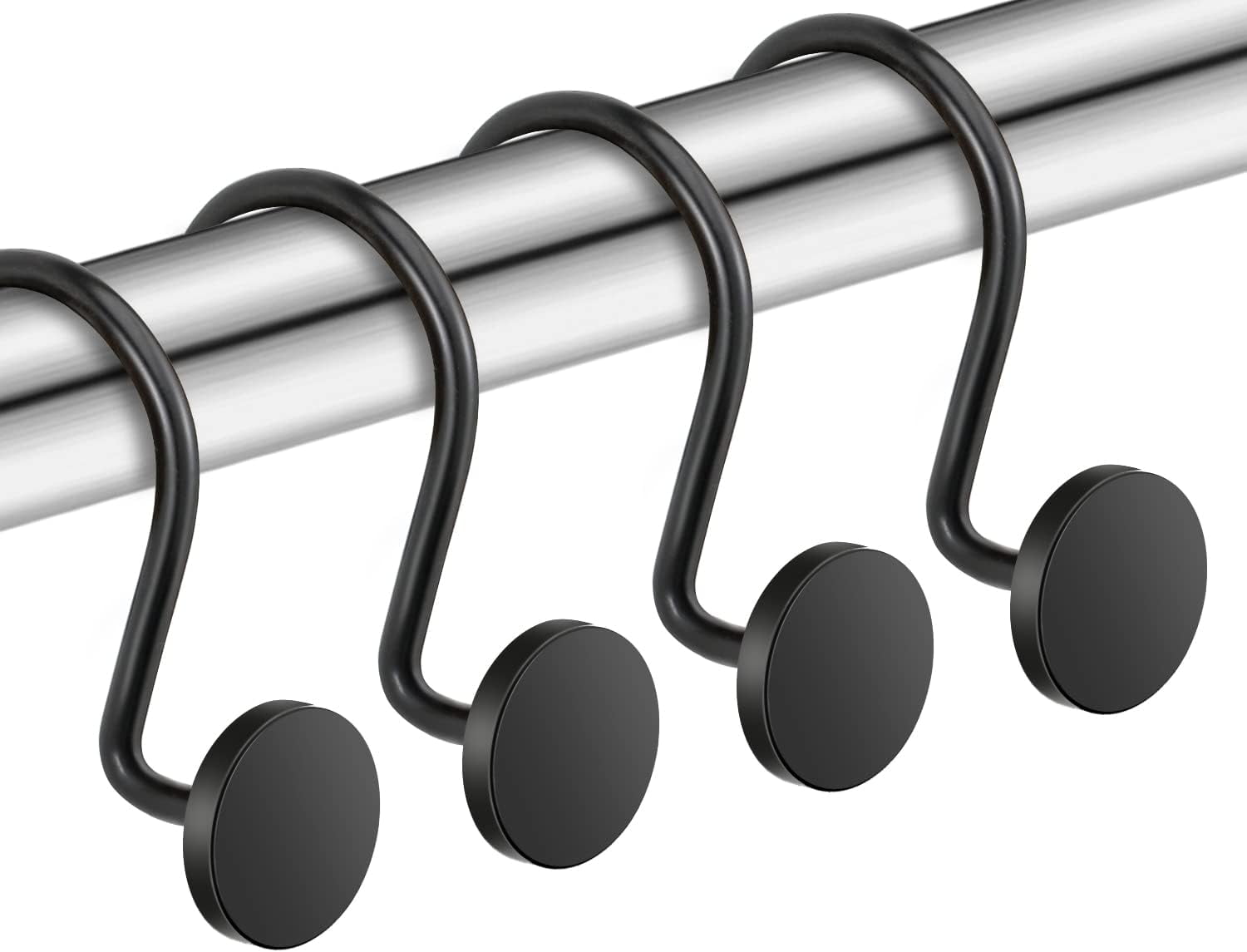 Black Shower Curtain Hooks, 12 Pieces, Metal, Shower Curtain Rings, Modern Decorative Design