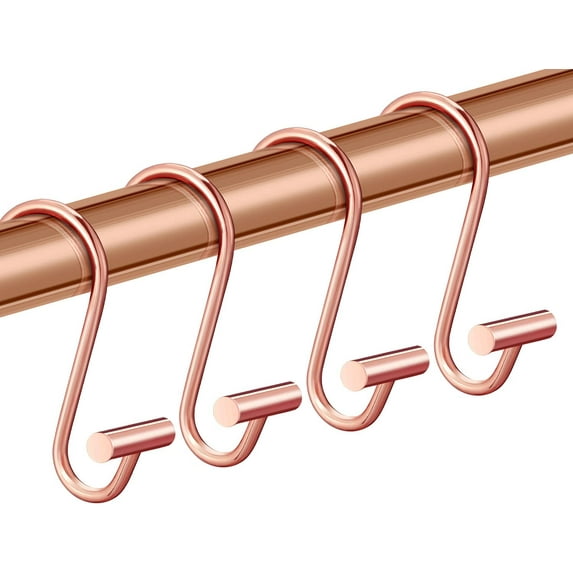 Black Shower Curtain Hooks Rings, Decorative for Bathroom Shower Rods, Set of 12 Premium Rust-Resistant Metal Hooks Hangers T Shaped Design