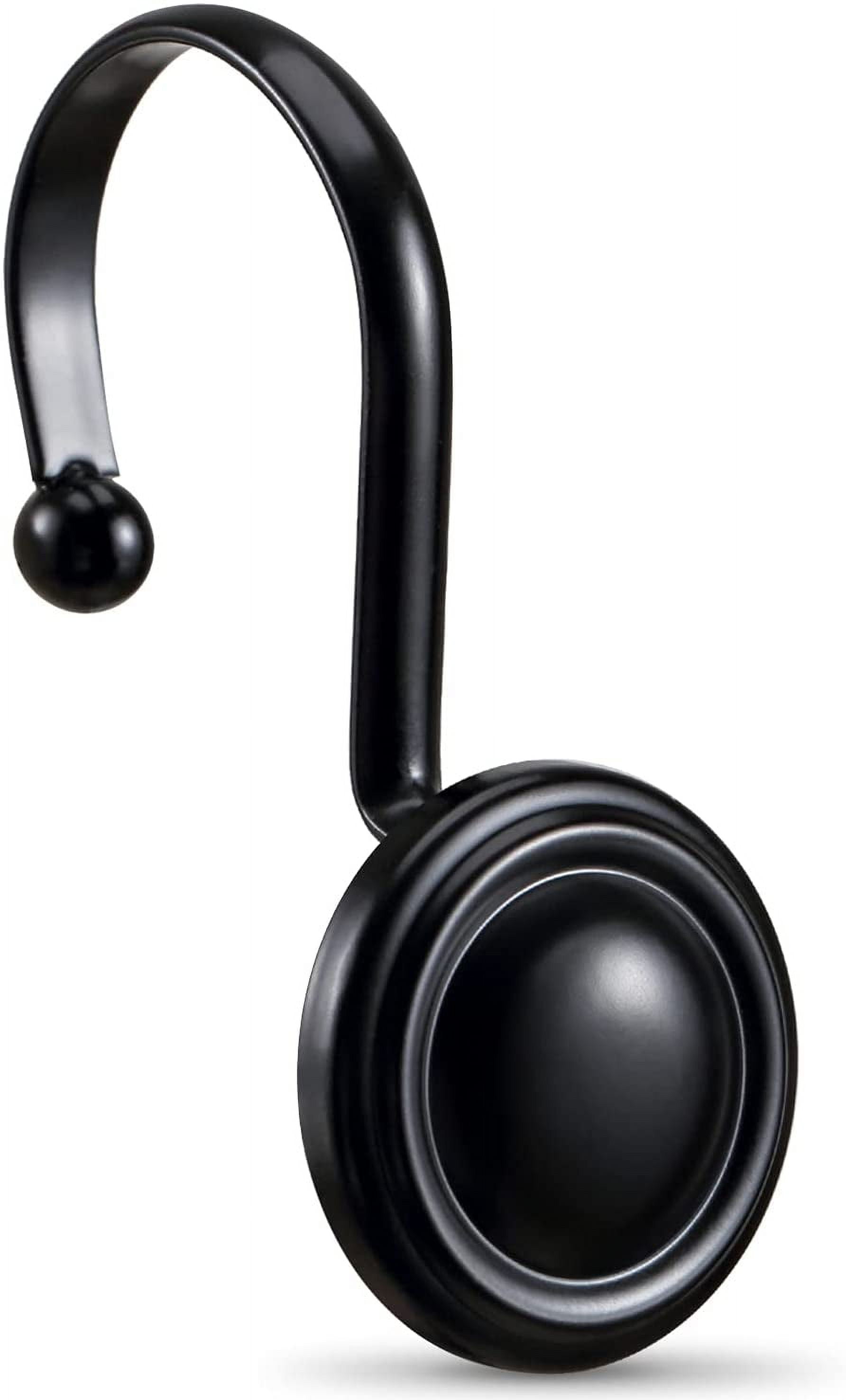 Black Matte Shower Curtain Hooks Set Of 12 - Oil Rubbed Rust-Resistant Metal Rings With Hollow Ball Design 3 thumbnail image