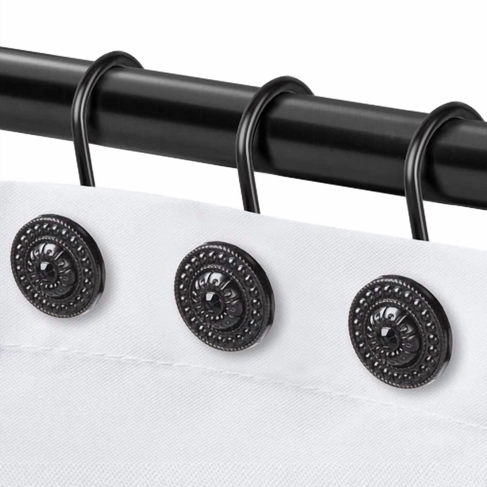 Black Shower Curtain Hooks, Rust Proof Decorative Shower Curtain Rings