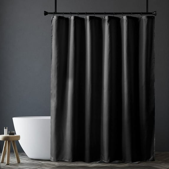 Black Shower Curtain Liner, Black Fabric Shower Liner, 2-in-1 Bathroom Shower Curtain and Liner, 12 Grommet Holes, Water Proof, Machine Washable, Hotel Quality, 72 x 72 Inches