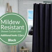 Black Shower Curtain Liner & Hooks, MAZBFF 72 "x72" PEVA Waterproof Mildew Resistant Plastic Shower Curtain Liner & Hooks 12pcs