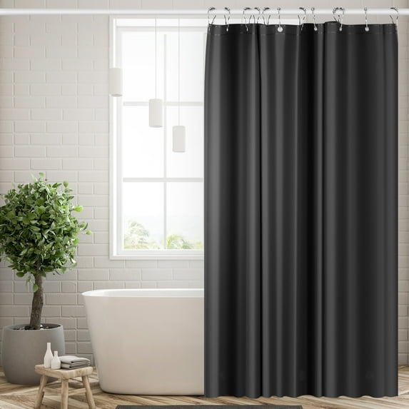 Black Shower Curtain Liner with 12 Hooks Light Weight PEVA Shower Liner 72x72 Inches, Waterproof Shower Curtain for Bathroom