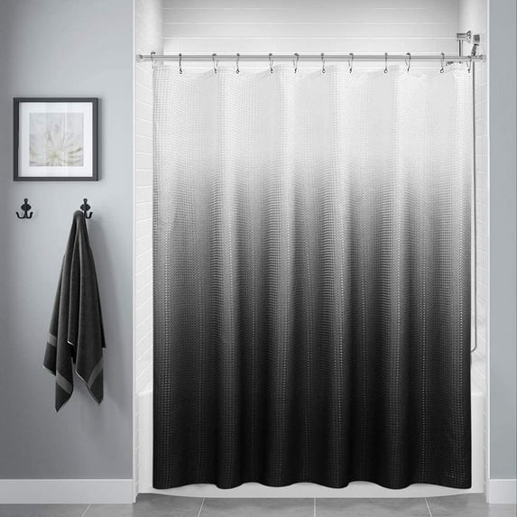 Black Shower Curtain, Polyester Ombre Bath Shower Curtains for Bathroom, Textured Fabric Waterproof Shower Curtain Liner with 12 Hooks,Machine Washable(72 x 72 inch,Black)