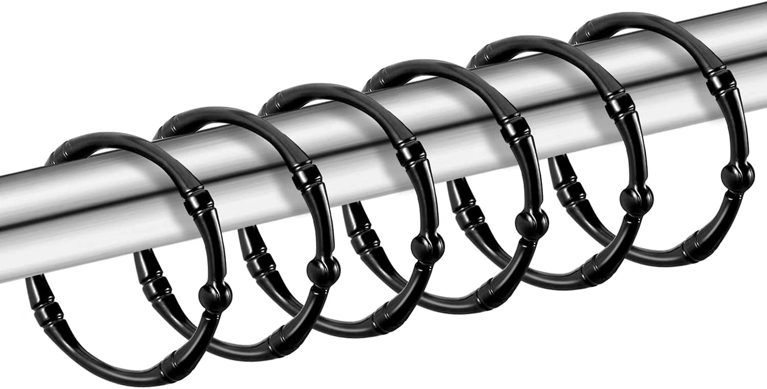 Black Shower Curtain Rings, Rustproof Decorative Shower Hooks for ...
