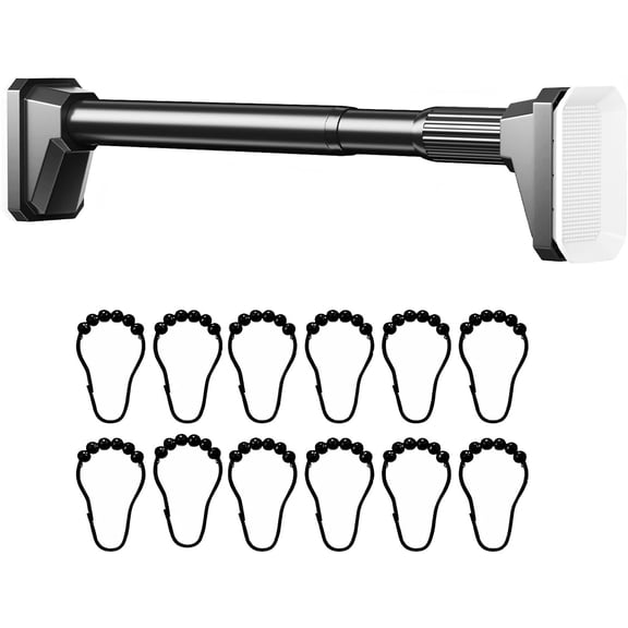 Black Shower Curtain Rod 27 to 47 Inch,Heavy-Duty inner Lock Stainless Steel Telescopic Rod,1.2-Inch Diameter Bathroom Anti-Rust And anti-Slip Tension Rod Without Drilling,Convenient to Use