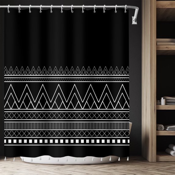 Black Shower Curtain with Tassel for Bathroom Modern Abstract Tribal Geometric Shower Curtain Set Boho Decor Farmhouse Shower Curtains with Hooks, 72 x 72 in