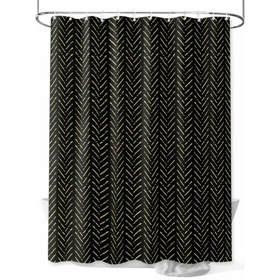 Black and Shower Curtain, Yellow Striped Geometric Waterproof Shower Curtain Set with 12 Hooks Lightweight Washable Fabric Shower Curtains for Bathroom 48x72 Inches