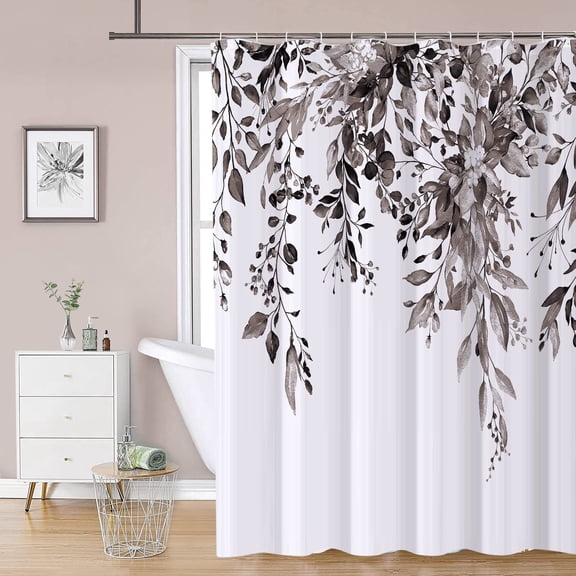 Black Shower Curtain with 12 Hooks, 72''x72'' Waterproof Polyester Fabric Shower Curtains for Bathroom