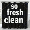 thumbnail image 1 of Black Shower Curtain with Blue & Gold Pattern - "So Fresh Clean" Humor - Modern Bathroom Decor, 1 of 5