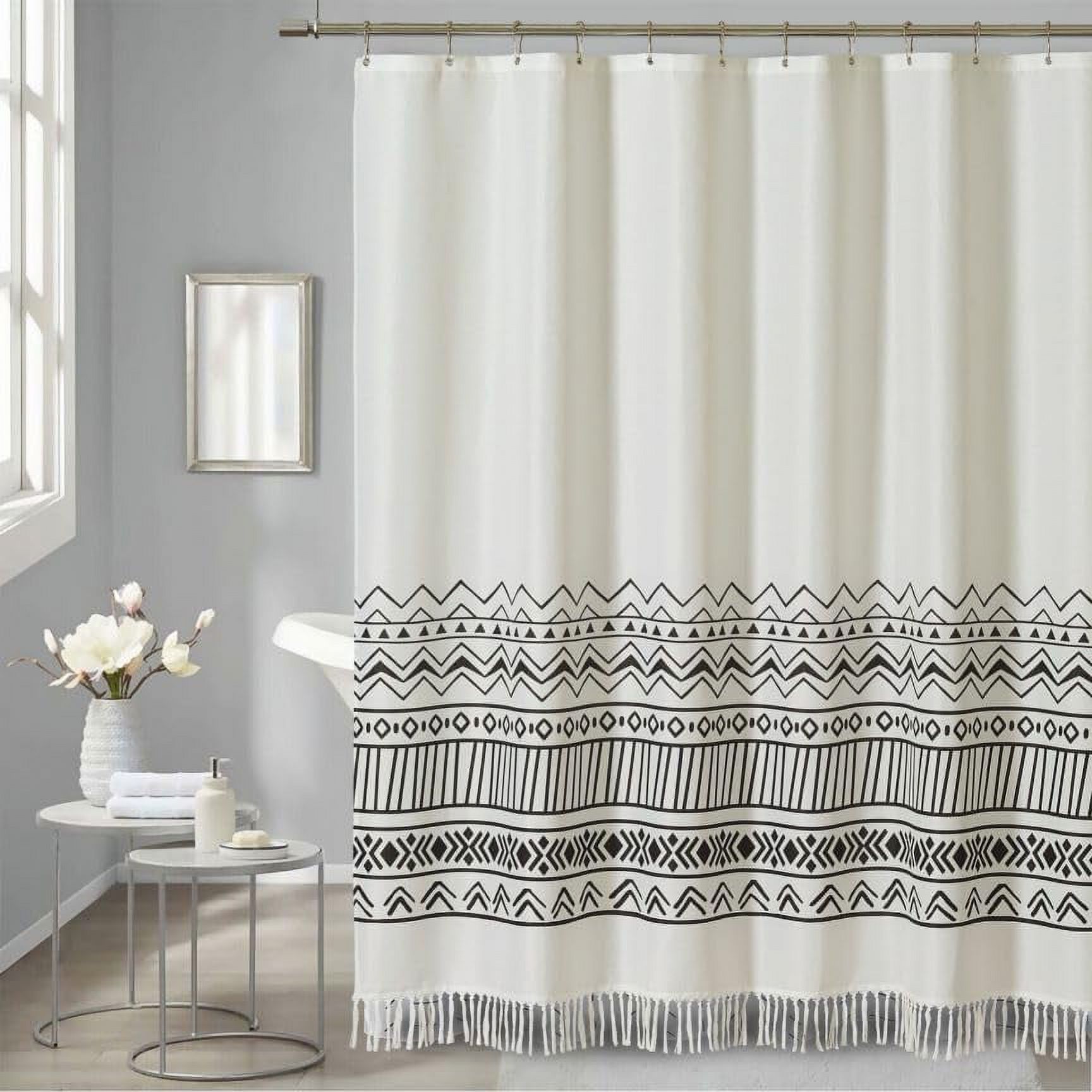 Black Shower Curtains for Bathroom Farmhouse Tassel Shower Curtain Set