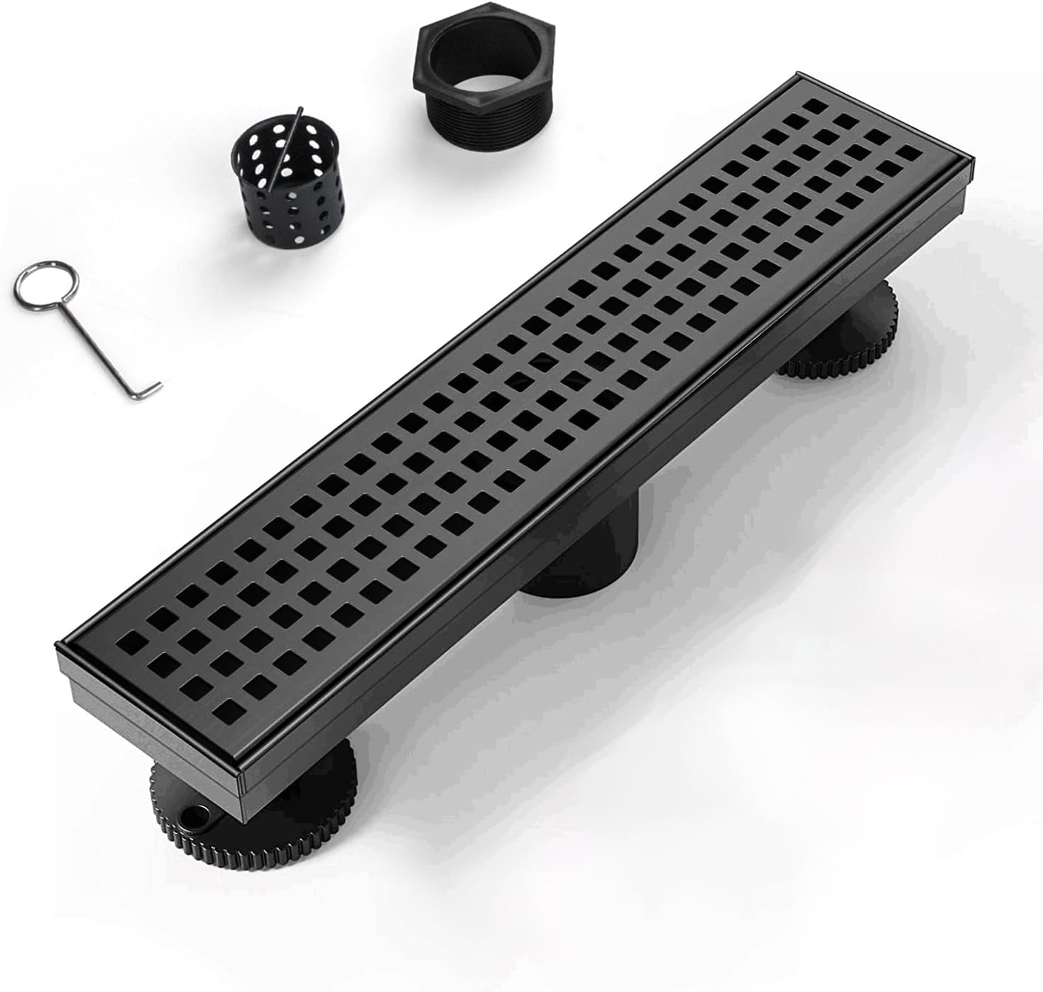 Matte Black 12-Inch Stainless Steel Linear Shower Drain with Square Hole Panel
