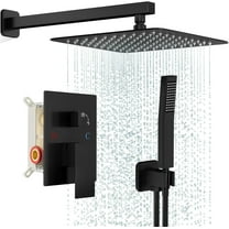 Black Shower Faucet Set, Rainfall Shower System with Square Shower Head and Handle Set, Wall Mounted Shower Fixtures, Full Metal Trim Repair Kit 10 inch Matte Black (With Shower Valve)