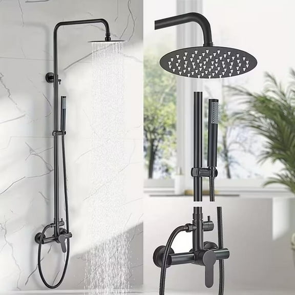Black Shower Faucet Set Wall Shower System Fixture Stainless Steel Mixer Tap