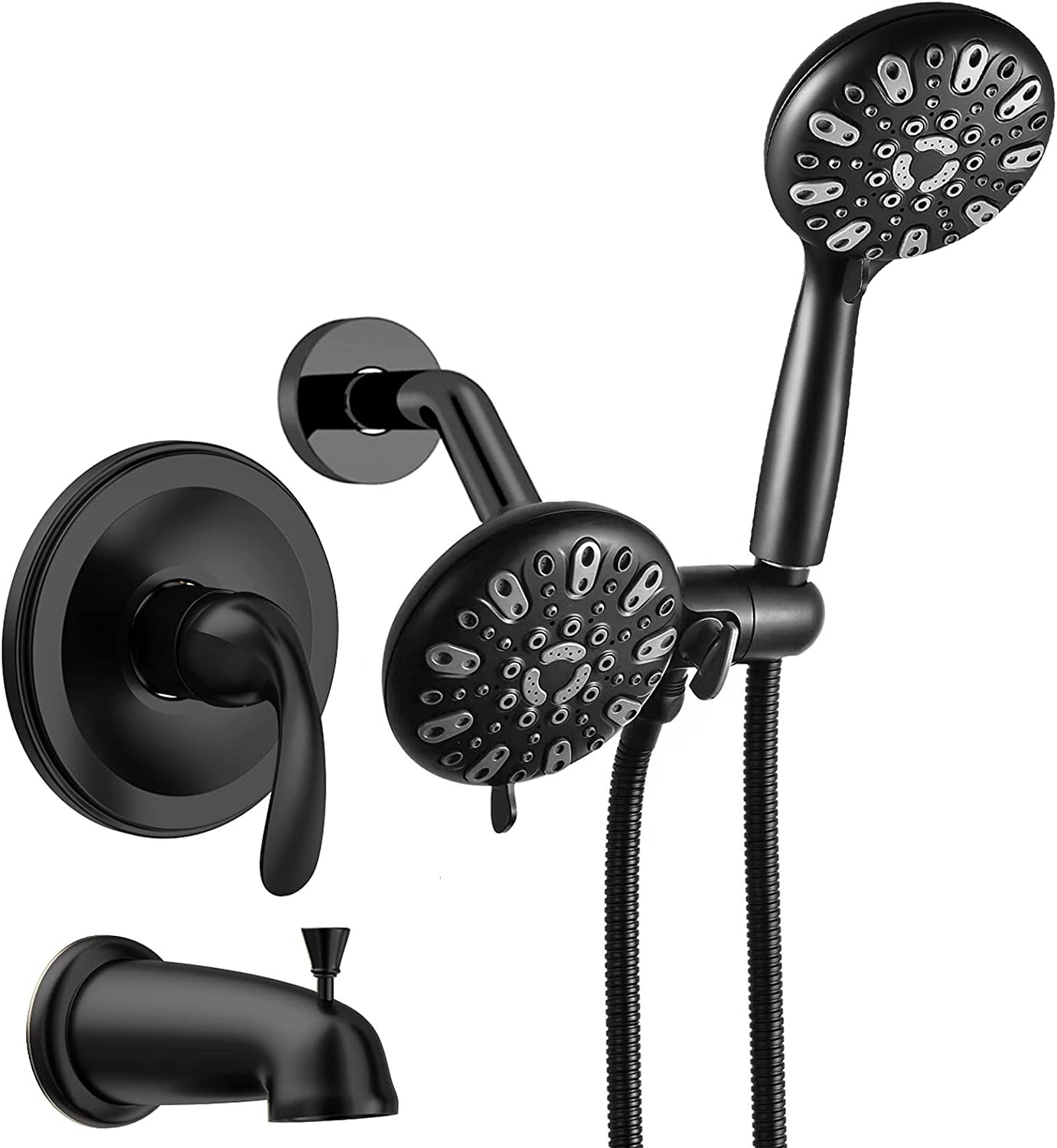 Black Shower Faucet Set with Tub Spout (Valve Included), Black Shower