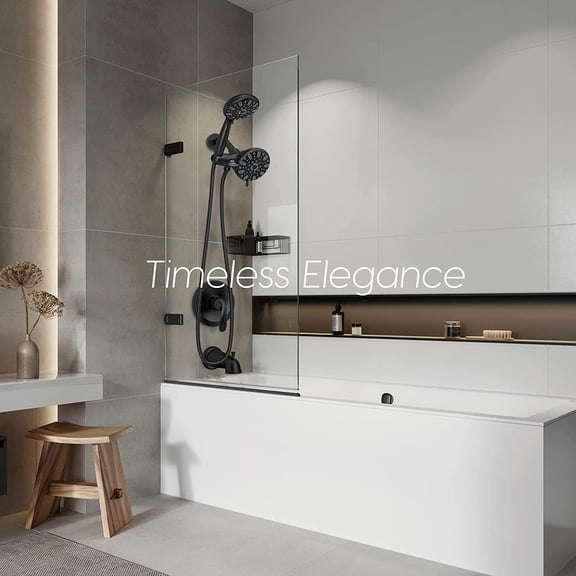 Black Shower Faucet Set with Tub Spout (Valve Included), Black Shower Head and Handle Set with Handheld