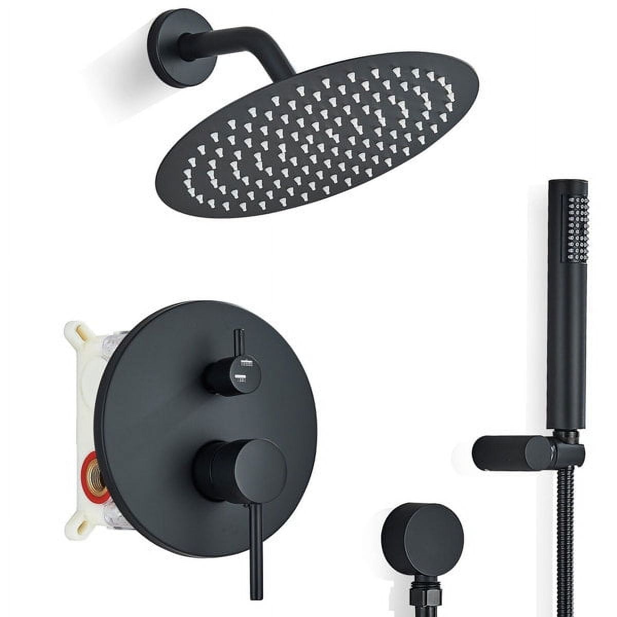 Black Shower Faucet Set with Valve 8" Round Rain Shower Head Combo Shower System